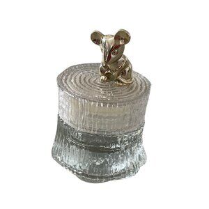 Avon Vintage Glass Tree Trunk Cream Sachet Jar Silver Mouse Lid Clear Decor
